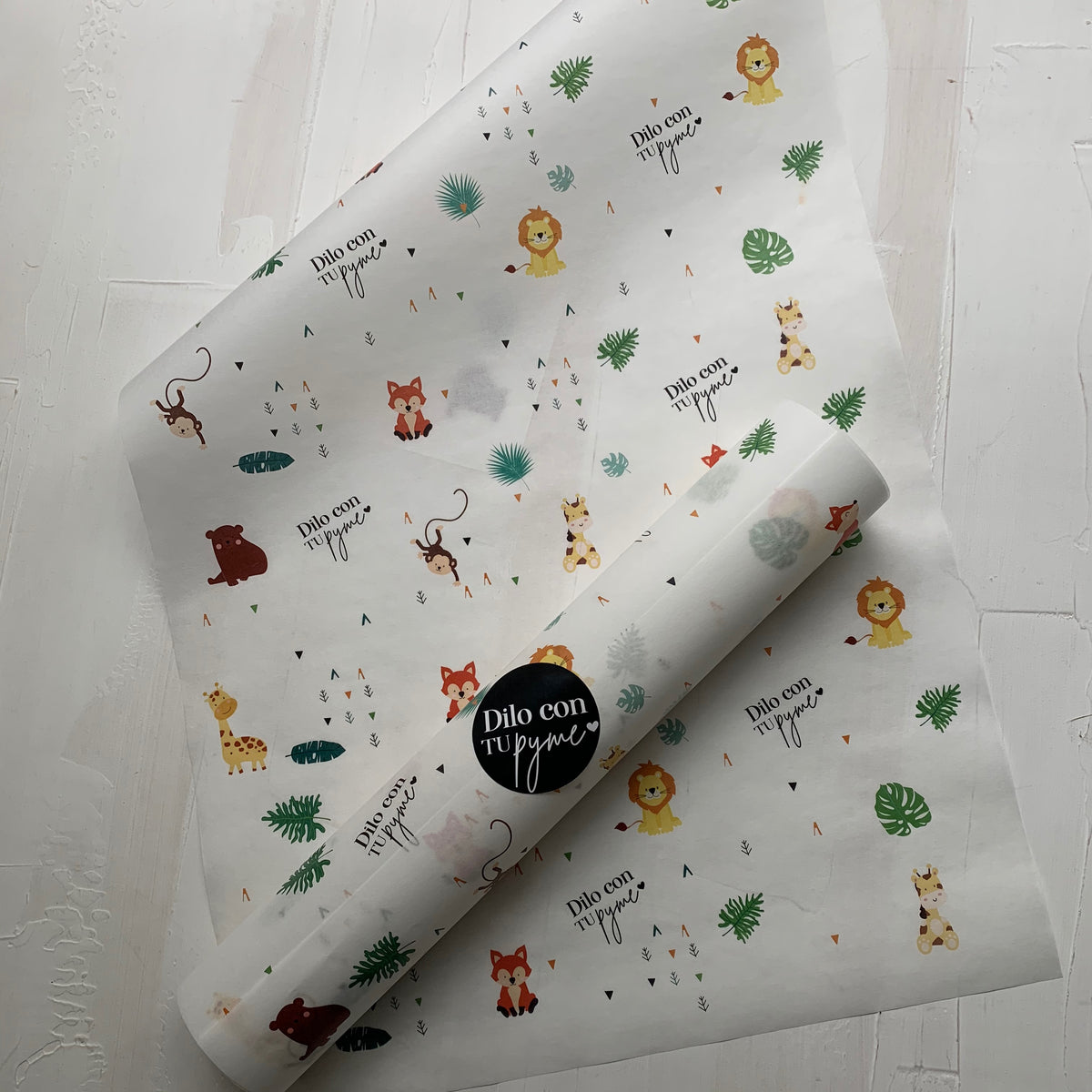 50 PAPEL MANTEQUILLA 33X50 CM - ANIMALES SELVA 2 - CON LOGO + INFO PINCHANDO LA FOTO