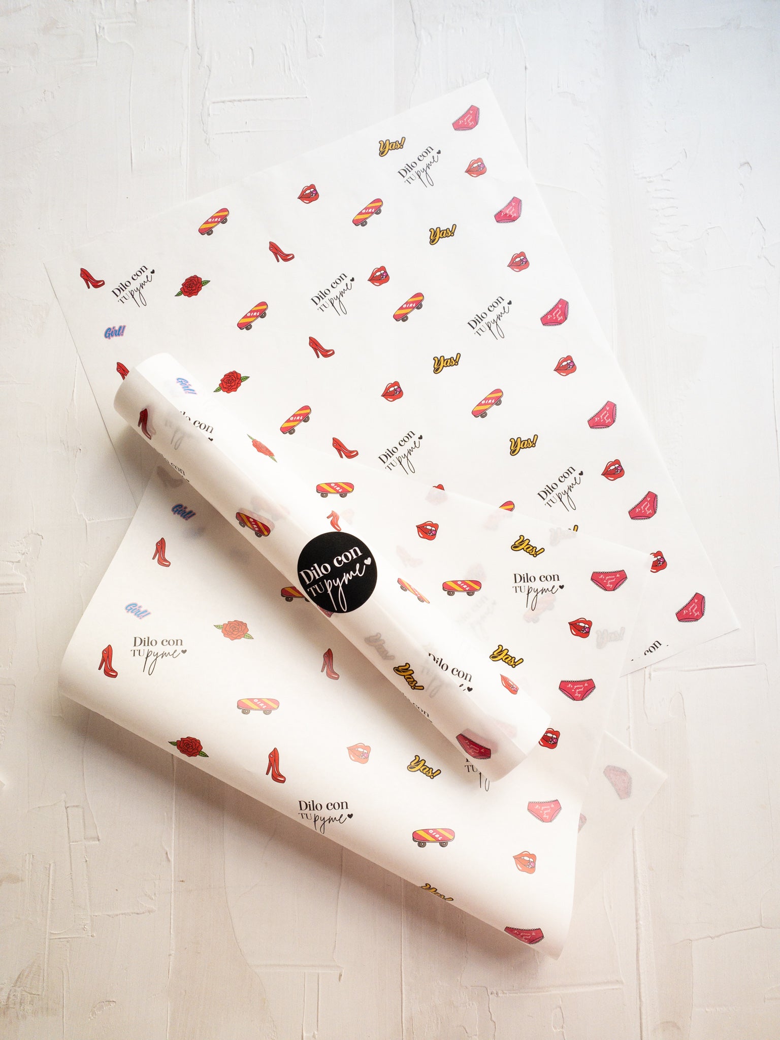 50 PAPEL MANTEQUILLA 33X50 CM - PRETTY WOMAN - CON LOGO + INFO PINCHANDO LA FOTO