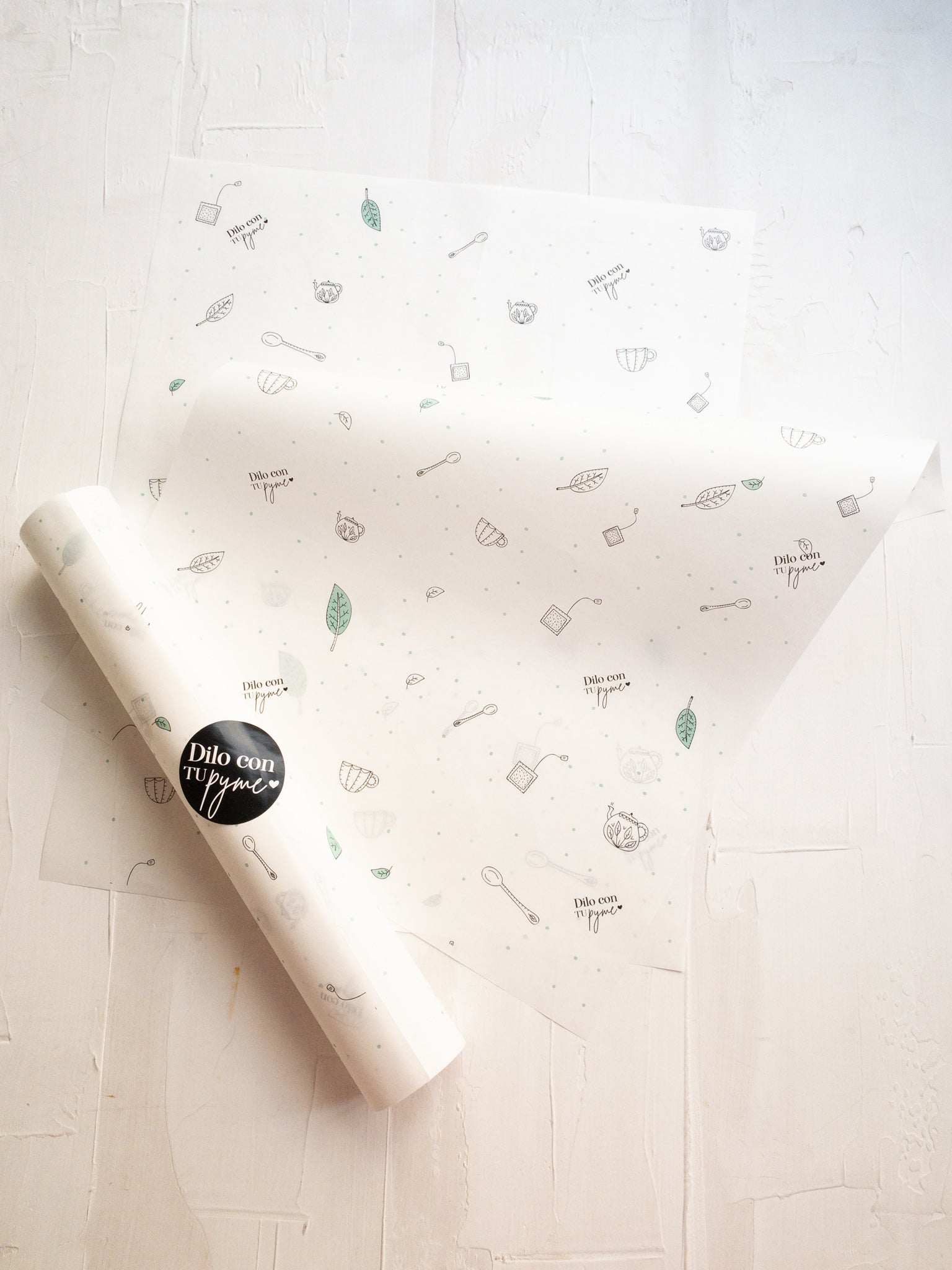 50 PAPEL MANTEQUILLA 33X50 CM - FIVE O'CLOCK TEA - CON LOGO + INFO PINCHANDO LA FOTO