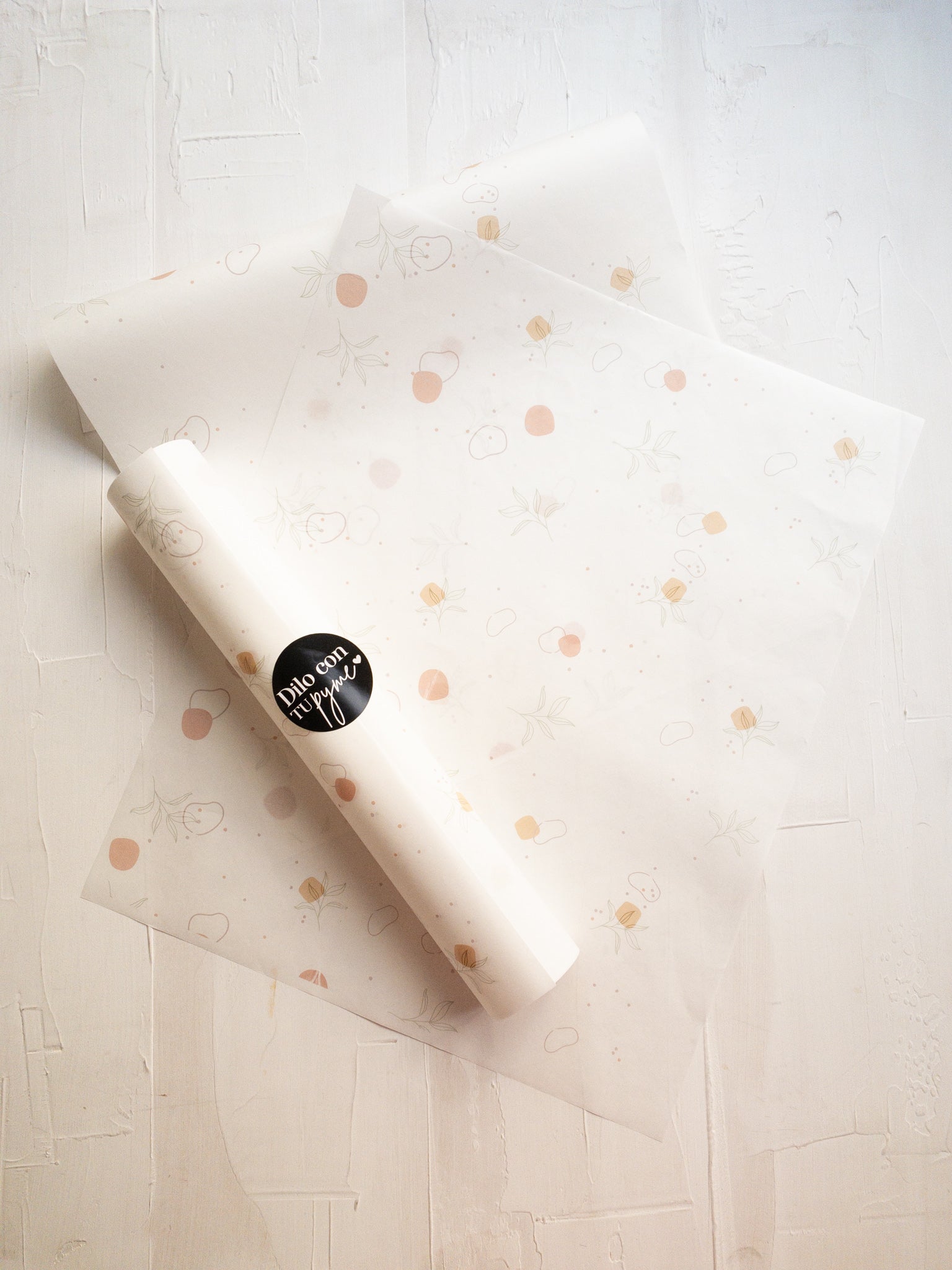 50 PAPEL MANTEQUILLA 33X50 CM - FLORES Y FORMAS - CON LOGO + INFO PINCHANDO LA FOTO