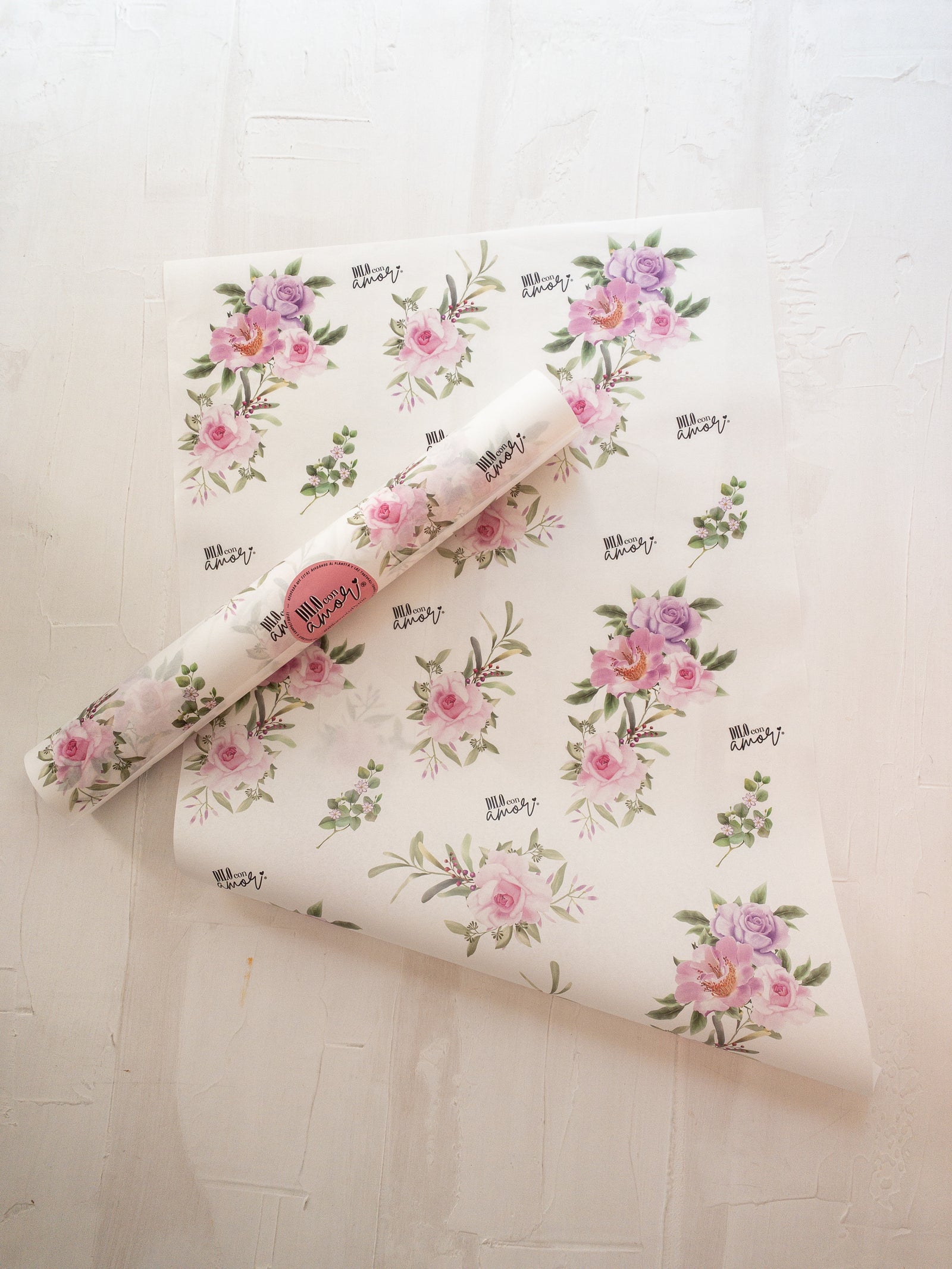 50 PAPEL MANTEQUILLA 33X50 CM - ROSAS A MAMÁ - CON LOGO + INFO PINCHANDO LA FOTO