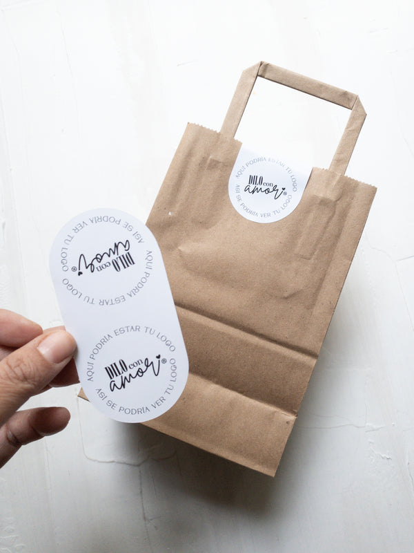 200 STICKER CIERRA BOLSA 5x10 cm MEDIO CÍRCULO + INFO PINCHANDO LA FOTO