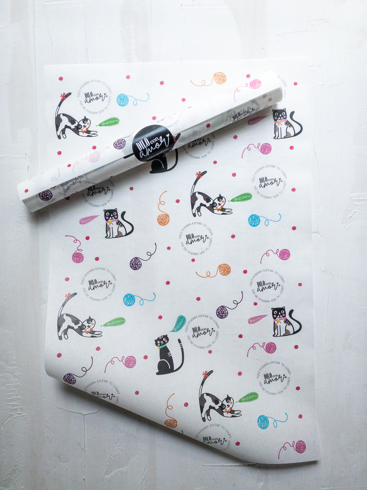 50 PAPEL MANTEQUILLA 33X50 CM - GATOS MIAU - CON LOGO + INFO PINCHANDO LA FOTO