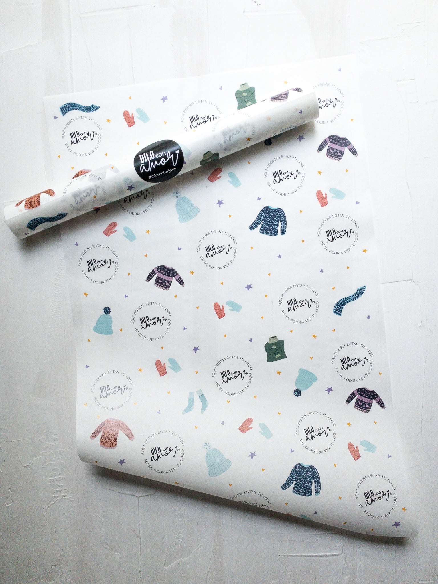 50 PAPEL MANTEQUILLA 33X50 CM - SWETERS Y GORRITOS - CON LOGO + INFO PINCHANDO LA FOTO