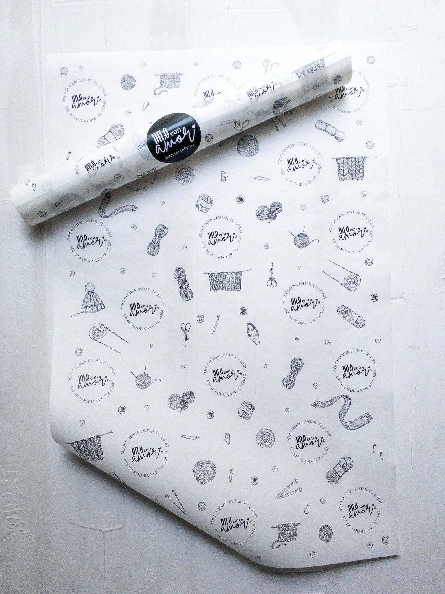 50 PAPEL MANTEQUILLA 33X50 CM - TEJER EN BLANCO Y CHOKITO - CON LOGO + INFO PINCHANDO LA FOTO