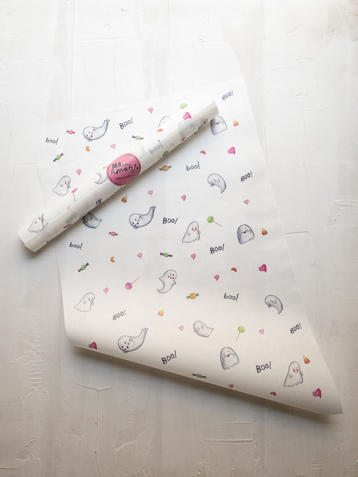 50 PAPEL MANTEQUILLA 33X50 CM - CARAMELOS Y FANTASMAS - SIN LOGO + INFO PINCHANDO LA FOTO