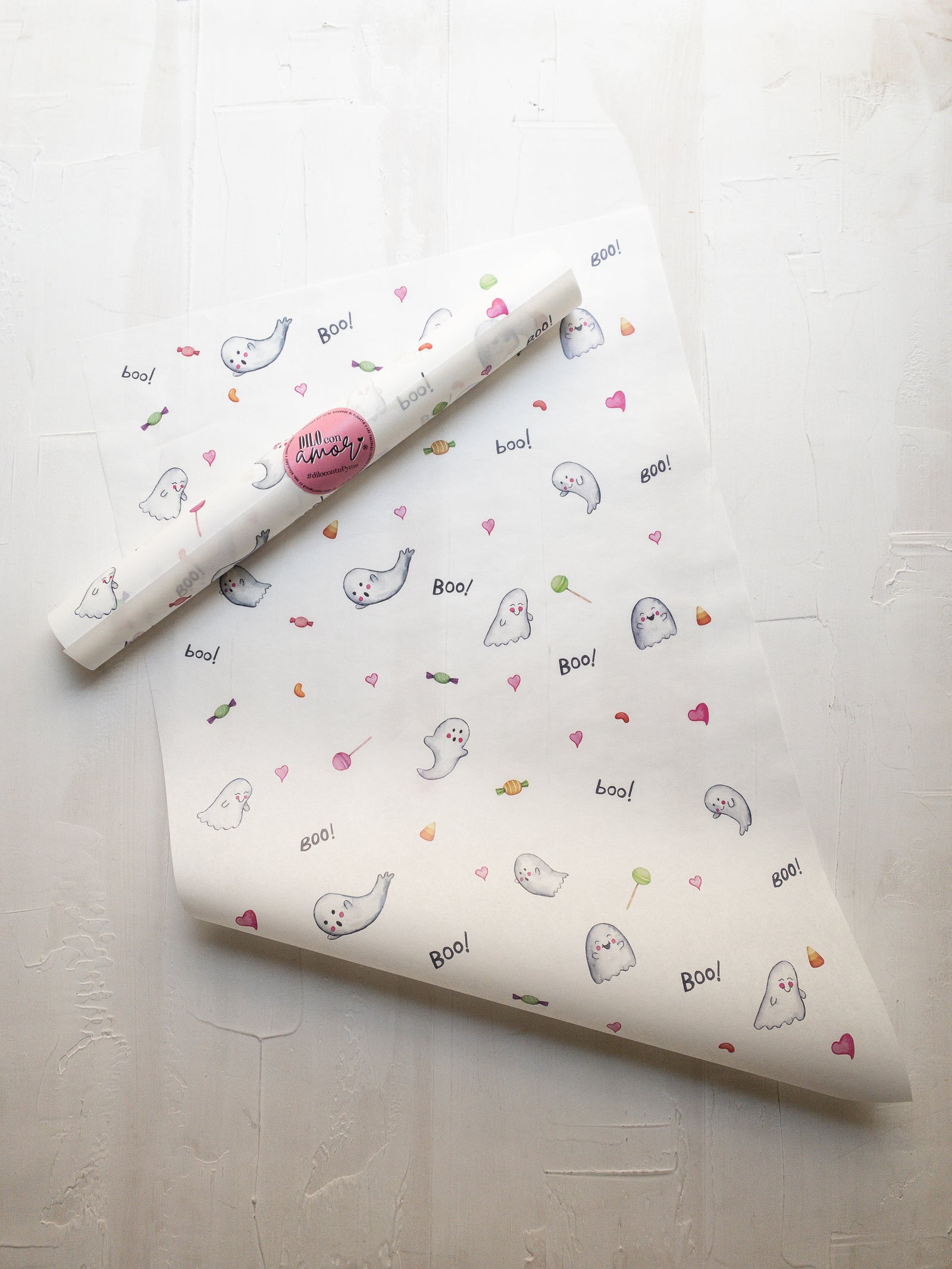 50 PAPEL MANTEQUILLA 33X50 CM - CARAMELOS Y FANTASMAS - SIN LOGO + INFO PINCHANDO LA FOTO