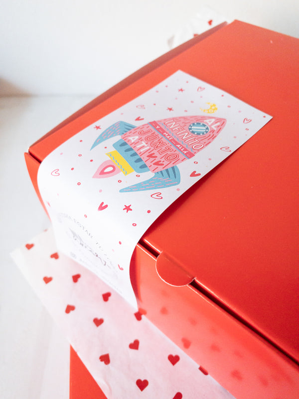 14 STICKER 6X16 CM - CIERRE CAJA "AL INFINITO" / INGRESA EN LA FOTO PARA INFO
