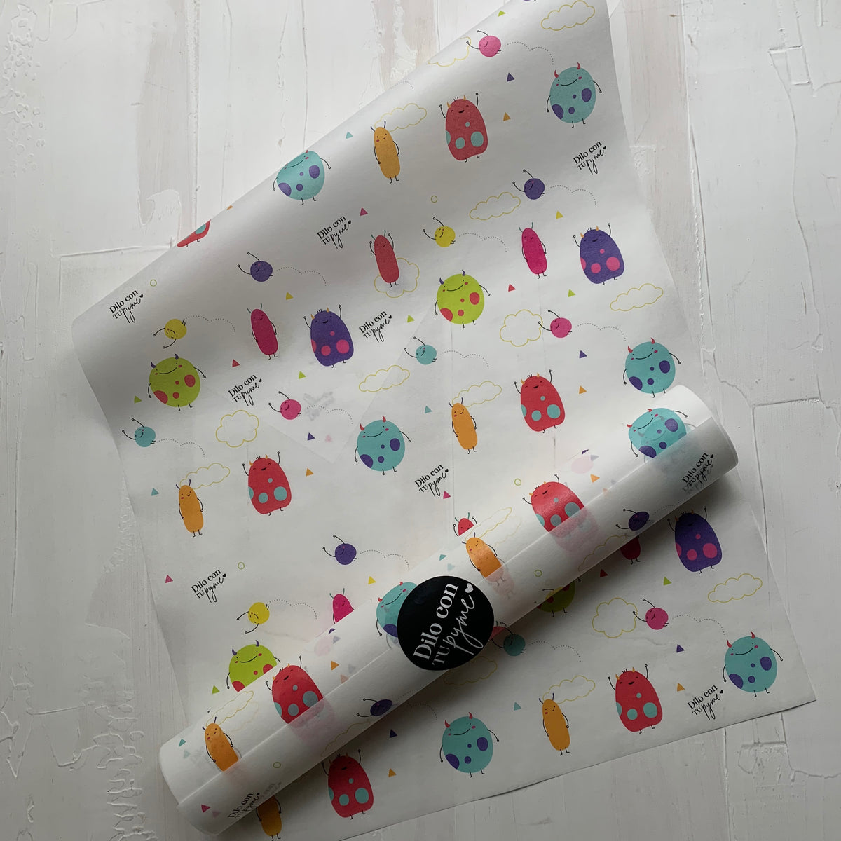 50 PAPEL MANTEQUILLA 33X50 CM - LOVE MONSTER - CON LOGO + INFO PINCHANDO LA FOTO