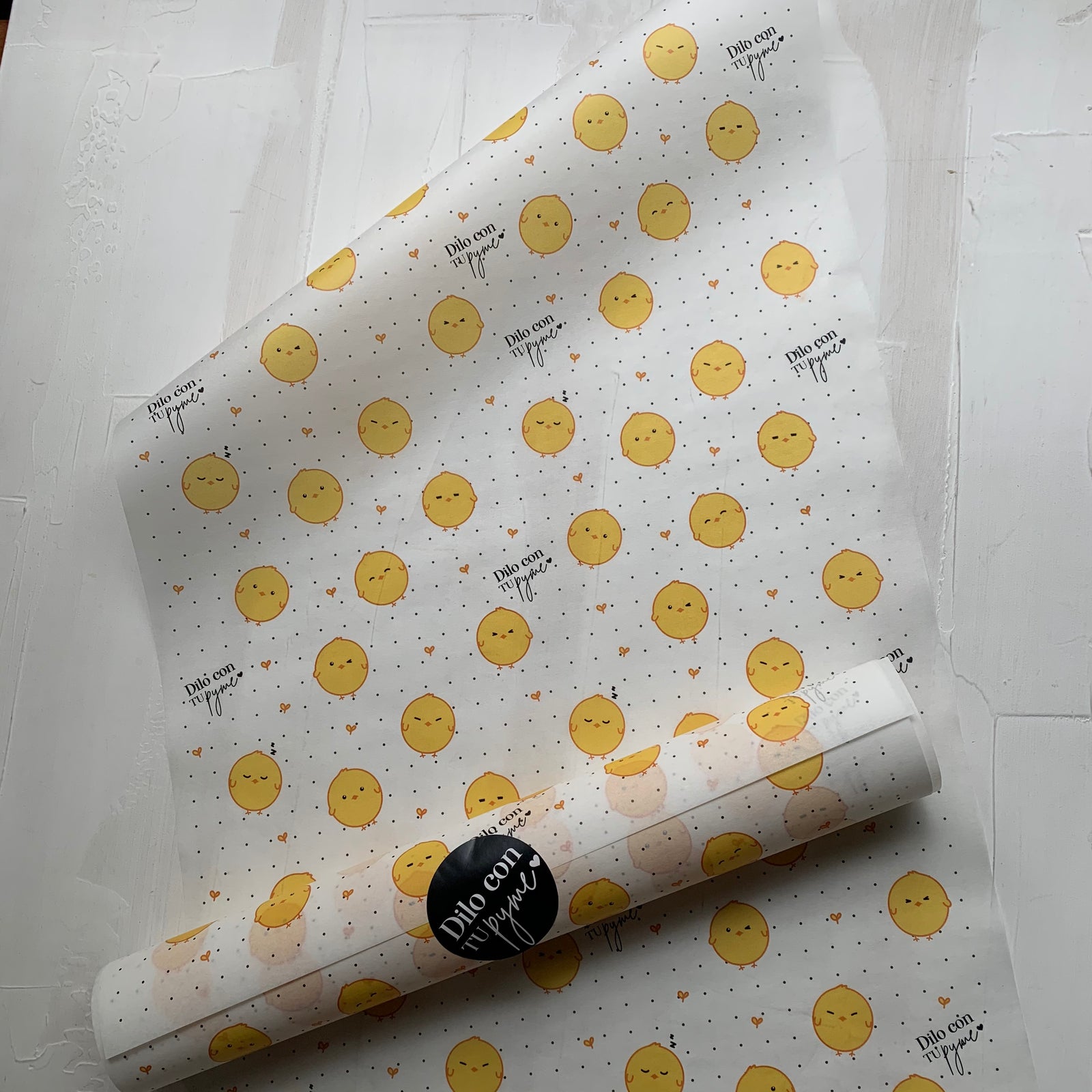 50 PAPEL MANTEQUILLA 33X50 CM - POLLITOS EN FUGA - CON LOGO + INFO PINCHANDO LA FOTO