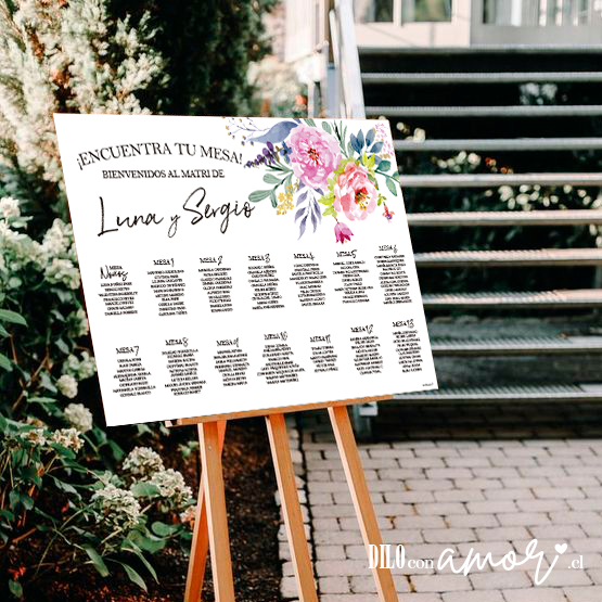 LISTA DE INVITADOS - FLORES AL COSTADO - NO INCLUYE ATRIL - PINCHA LA FOTO PARA MÁS INFO