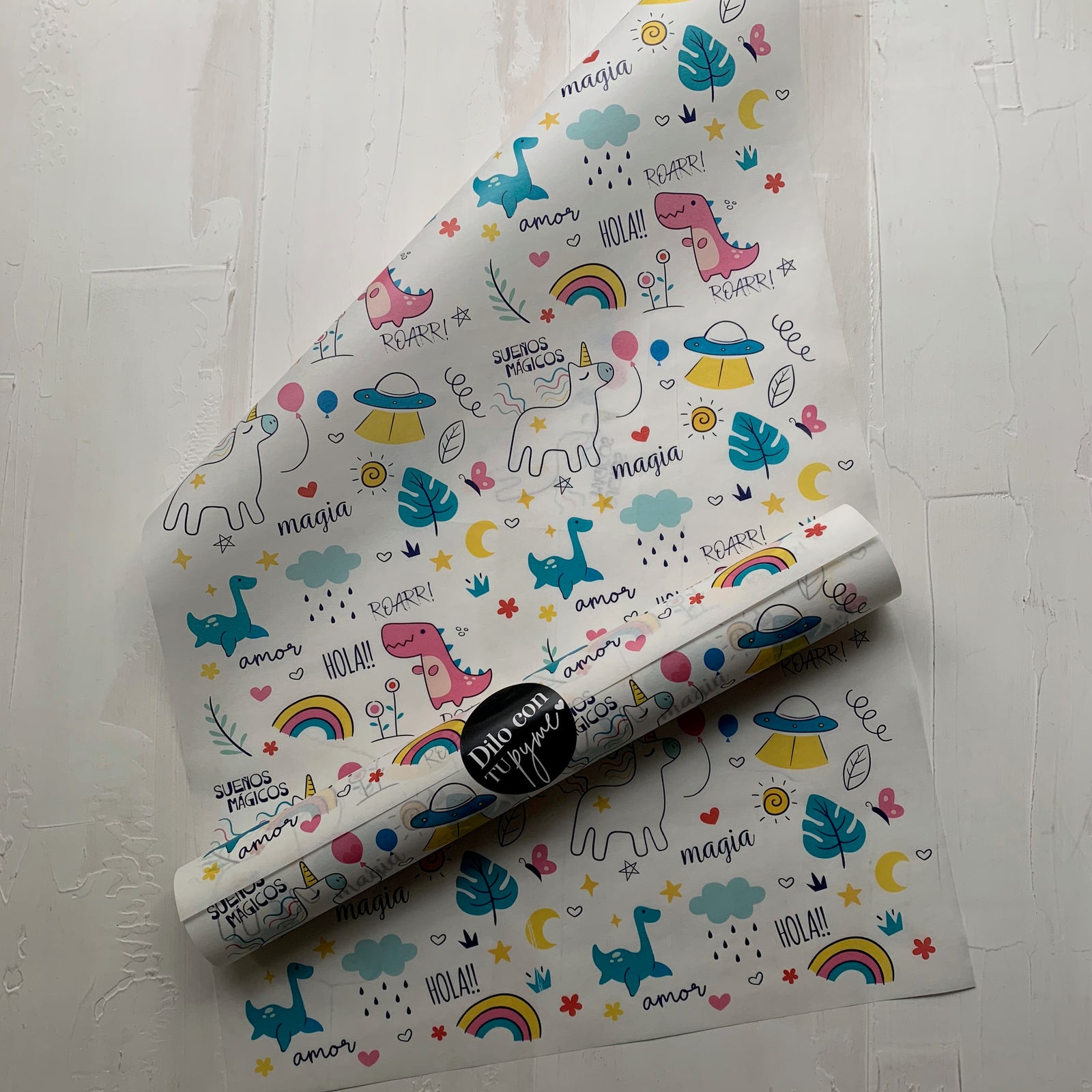 50 PAPEL MANTEQUILLA 33X50 CM - UNICORNIOS Y DINOSAURIOS - CON LOGO + INFO PINCHANDO LA FOTO