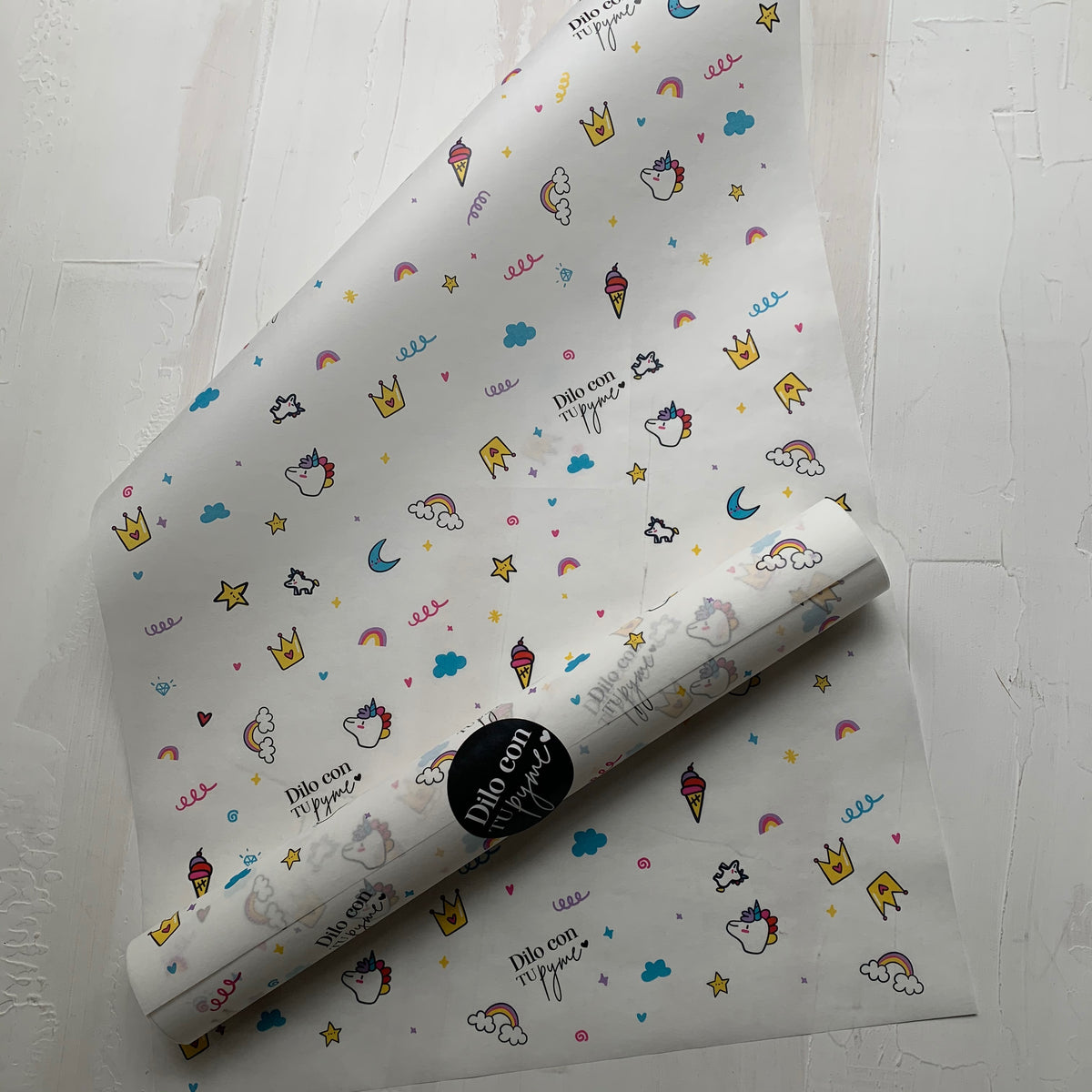 50 PAPEL MANTEQUILLA 33X50 CM - UNICORNIO REY - CON LOGO + INFO PINCHANDO LA FOTO