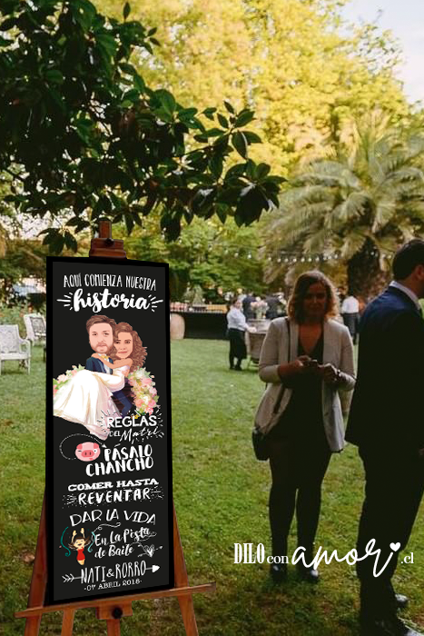 LETRERO 33X100 - NUESTRA HISTORIA CON CARICATURA (UDS DEBEN ENVIAR CARICATURA)- NO INCLUYE ATRIL - PINCHA FOTO PARA MÁS INFO