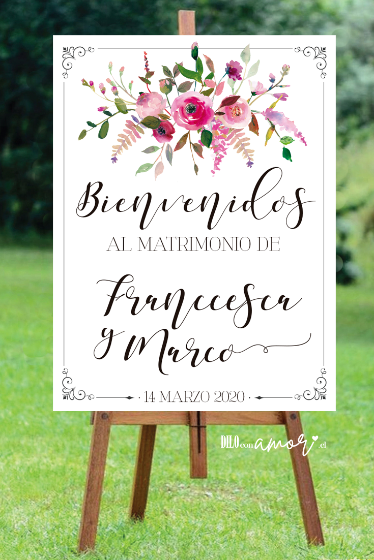 LETRERO 80X100 - FLORES ROSADAS - NO INCLUYE ATRIL