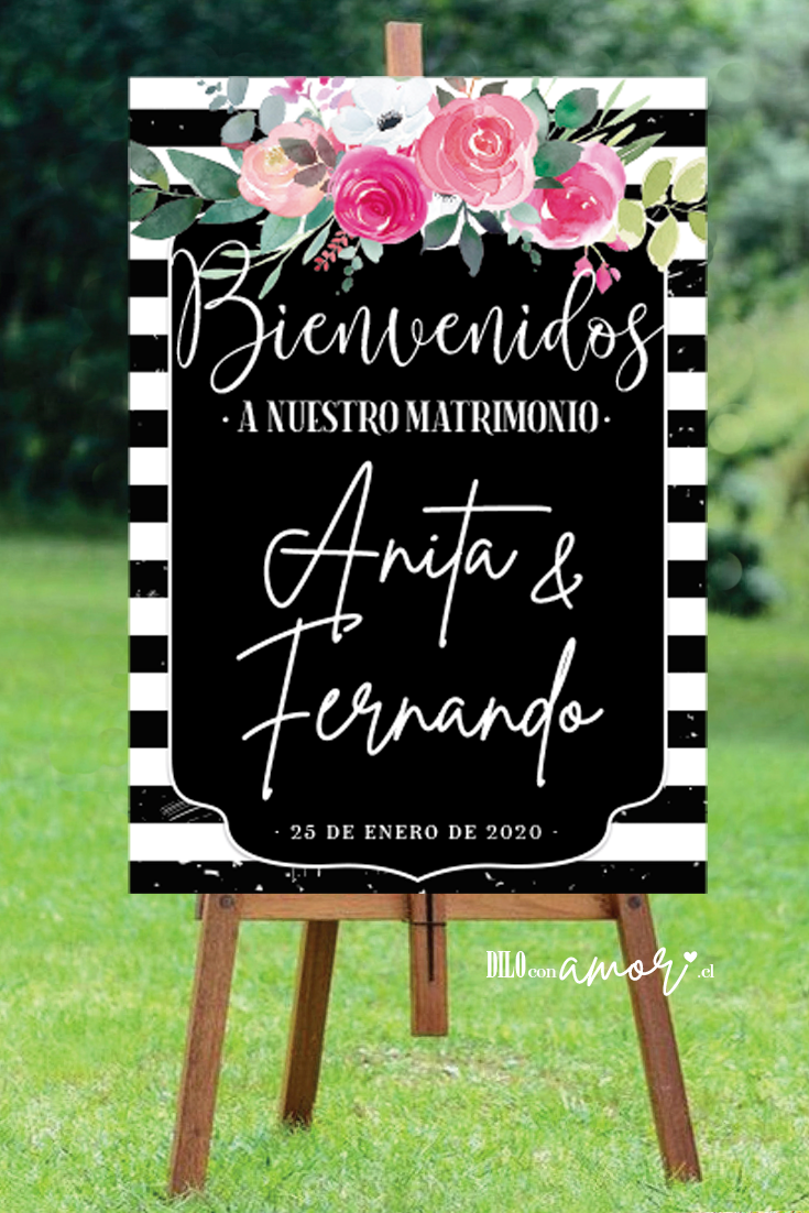 LETRERO 80X100 - LÍNEAS Y FLORES - NO INCLUYE ATRIL