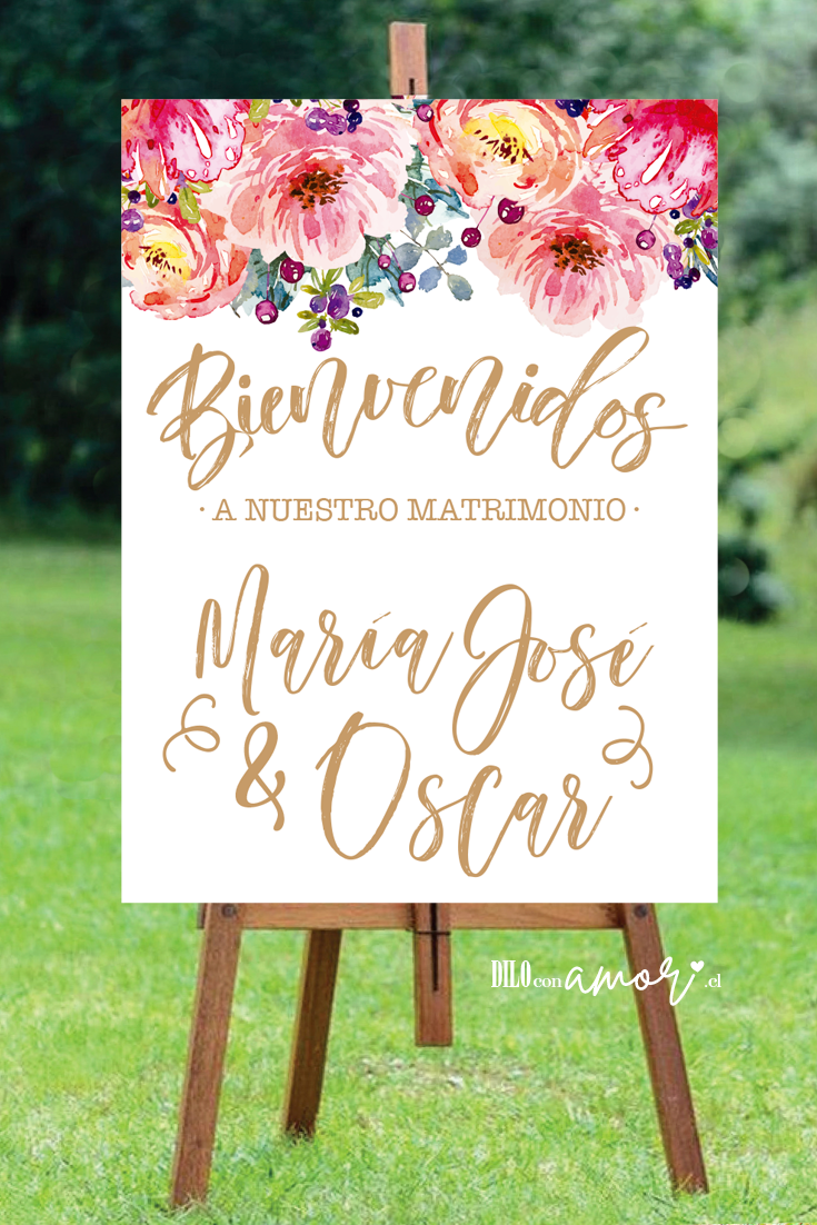 LETRERO 80X100 - FLORES CON ACUARELA - NO INCLUYE ATRIL