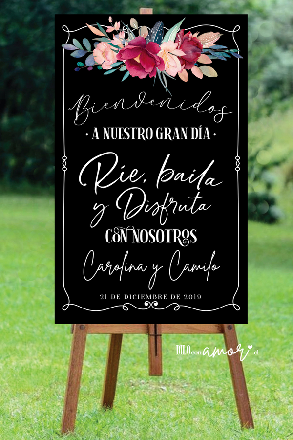 LETRERO 80X100 - RÍE, BAILA Y DISFRUTA - NO INCLUYE ATRIL - Diloconamor!
